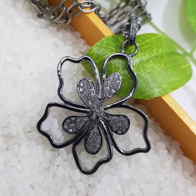 Natural Pave Diamond Gorgeous Flower Pendant, Amazing Flower Necklace, Gift For Girl, birthday Gift