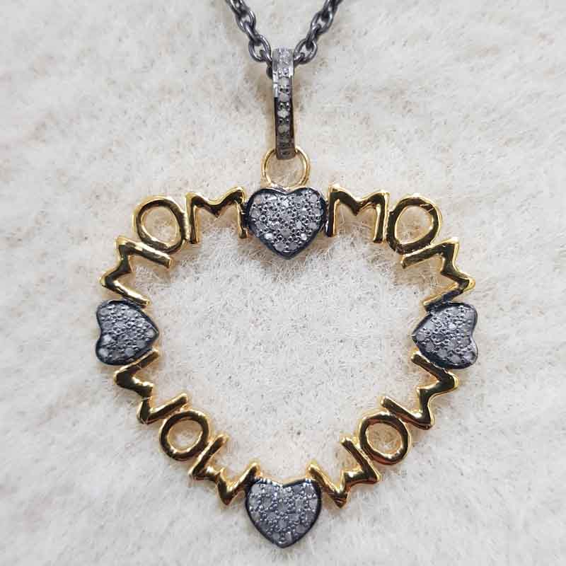 Glorious Mom Love Pendant With Little Pave Hearts, Heart Necklace, Gift For Mom, Mother's Day Gift