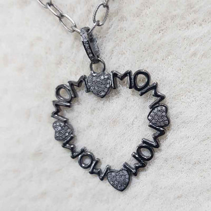 Glorious Mom Love Pendant With Little Pave Hearts, Heart Necklace, Gift For Mom, Mother's Day Gift