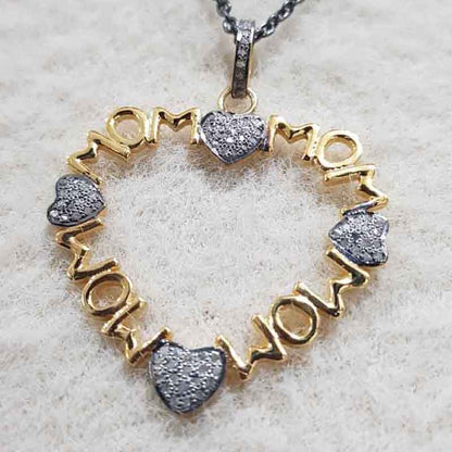 Glorious Mom Love Pendant With Little Pave Hearts, Heart Necklace, Gift For Mom, Mother's Day Gift