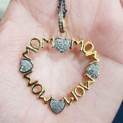 Glorious Mom Love Pendant With Little Pave Hearts, Heart Necklace, Gift For Mom, Mother's Day Gift