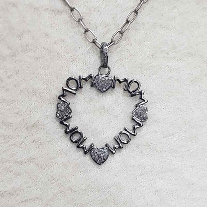 Glorious Mom Love Pendant With Little Pave Hearts, Heart Necklace, Gift For Mom, Mother's Day Gift