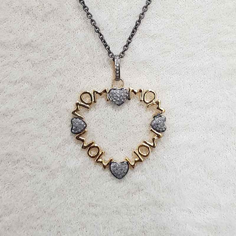 Glorious Mom Love Pendant With Little Pave Hearts, Heart Necklace, Gift For Mom, Mother's Day Gift