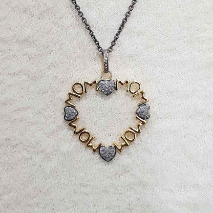 Glorious Mom Love Pendant With Little Pave Hearts, Heart Necklace, Gift For Mom, Mother's Day Gift