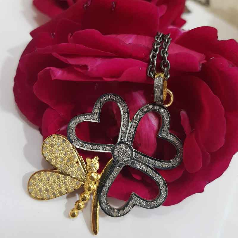 Shiny Handmade Designer Butterfly Style Heart Flower Pendant, Silver Jewelry