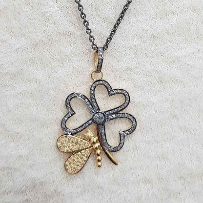 Shiny Handmade Designer Butterfly Style Heart Flower Pendant, Silver Jewelry