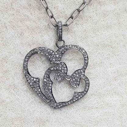 Fully Pave Diamond Setting Handmade Designer Heart pendant, Silver Jewelry