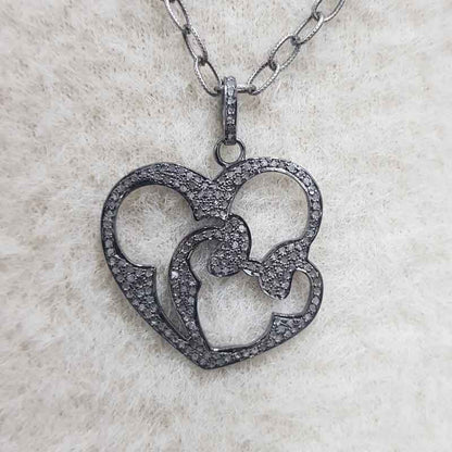 Fully Pave Diamond Setting Handmade Designer Heart pendant, Silver Jewelry