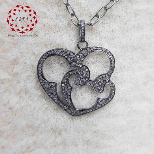 Fully Pave Diamond Setting Handmade Designer Heart pendant, Silver Jewelry