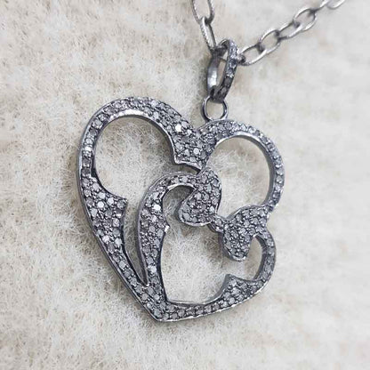 Fully Pave Diamond Setting Handmade Designer Heart pendant, Silver Jewelry