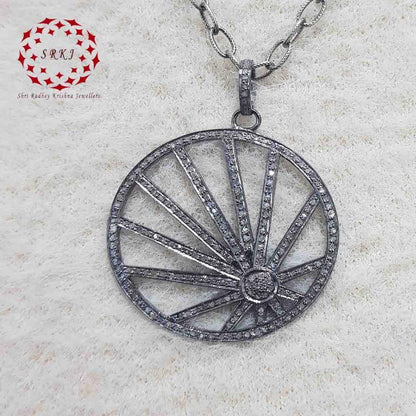 Round Fancy Style Pendant With Pave Diamond Layers, Unique Design Round Necklace, Silver Jewelry