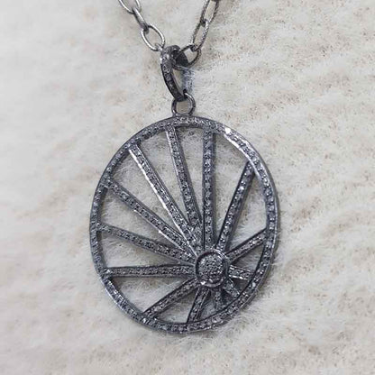 Round Fancy Style Pendant With Pave Diamond Layers, Unique Design Round Necklace, Silver Jewelry