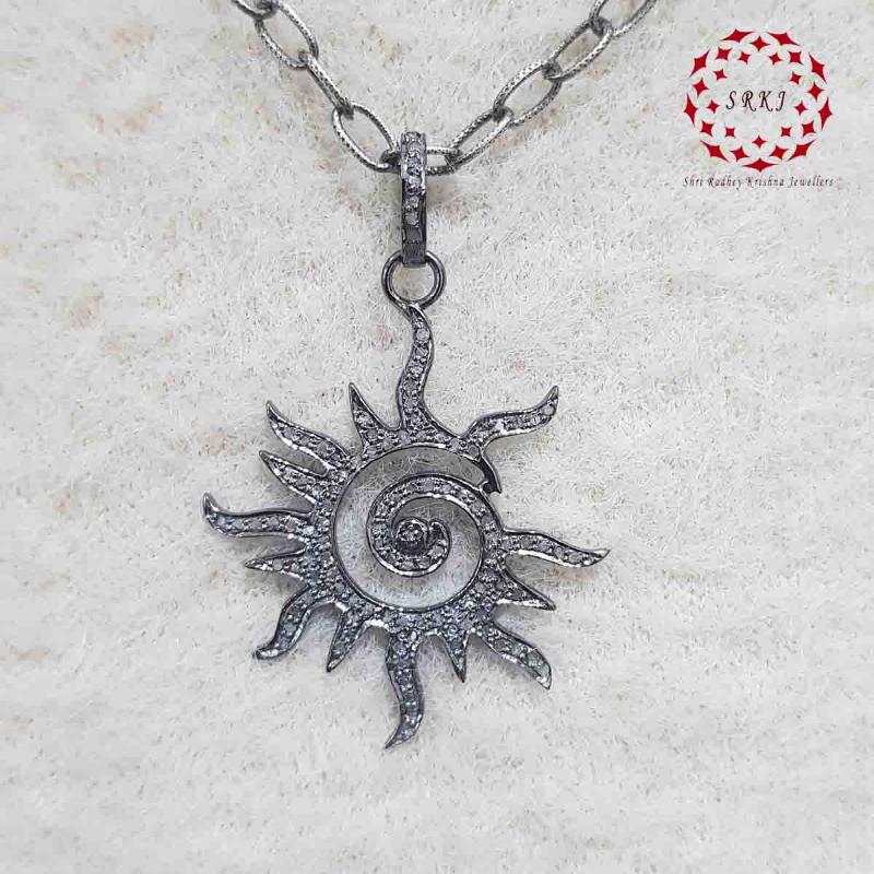 Black Sunburst Pendant With Pave layers, Sunburst Necklace, Gift For Someone