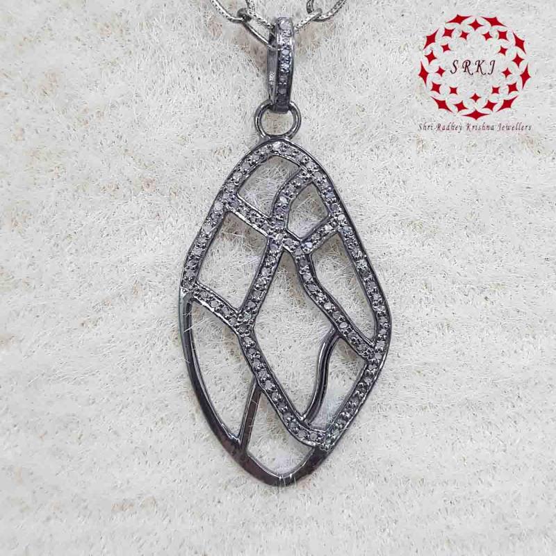 925 Solid Sterling Silver Natural Pave Diamond Fancy Designer Pendant, Silver Jewelry