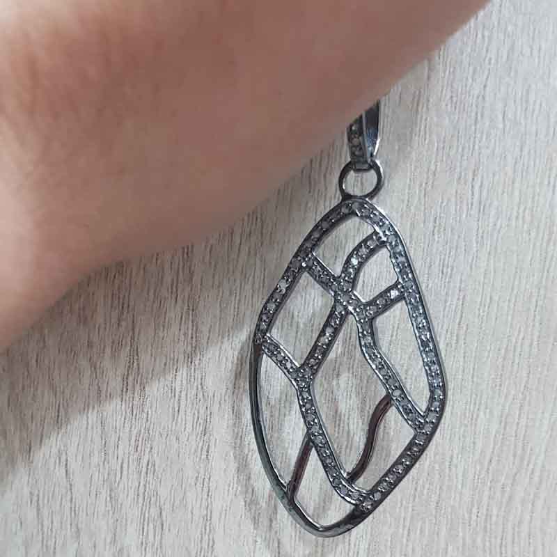 925 Solid Sterling Silver Natural Pave Diamond Fancy Designer Pendant, Silver Jewelry