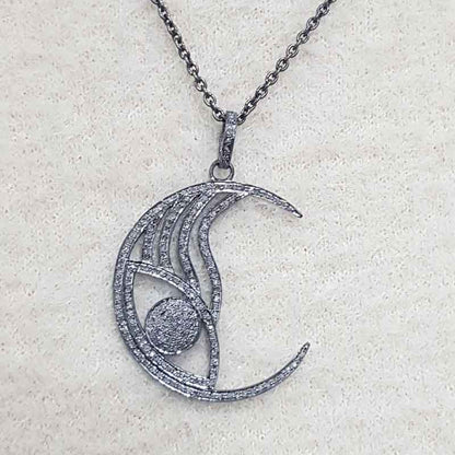 Moon Designer Handmade Style Pave Diamond pendant, Moon Half Necklace, Gift For Her, Him