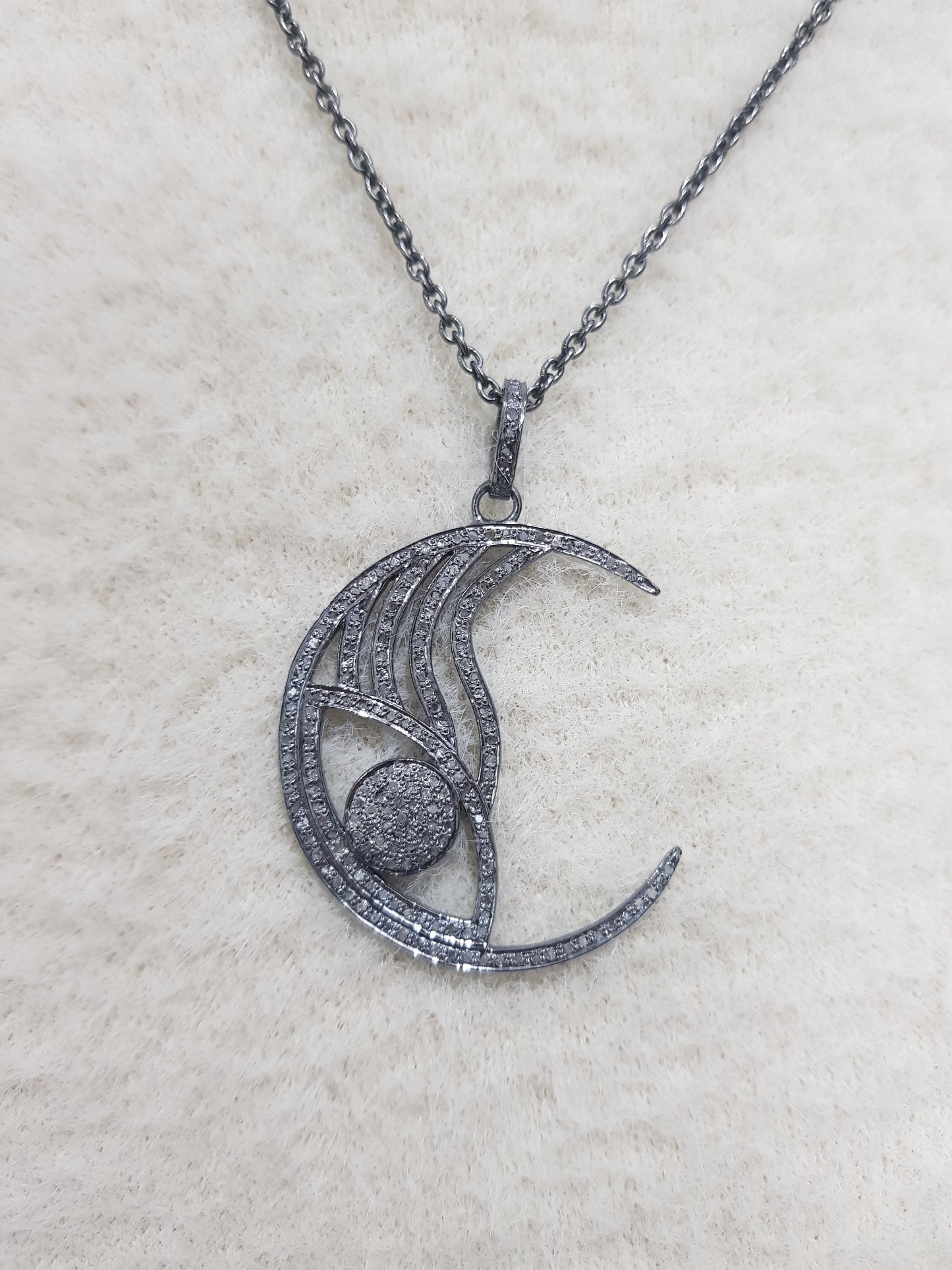 Moon Designer Handmade Style Pave Diamond pendant, Moon Half Necklace, Gift For Her, Him