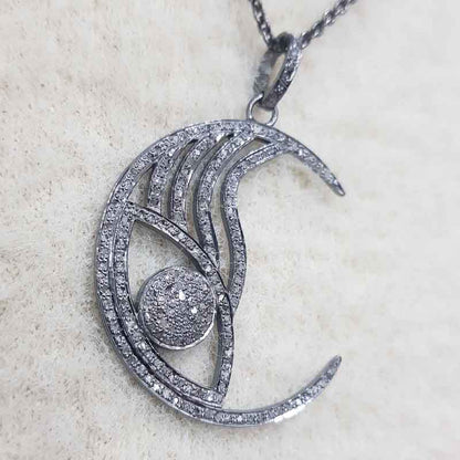 Moon Designer Handmade Style Pave Diamond pendant, Moon Half Necklace, Gift For Her, Him