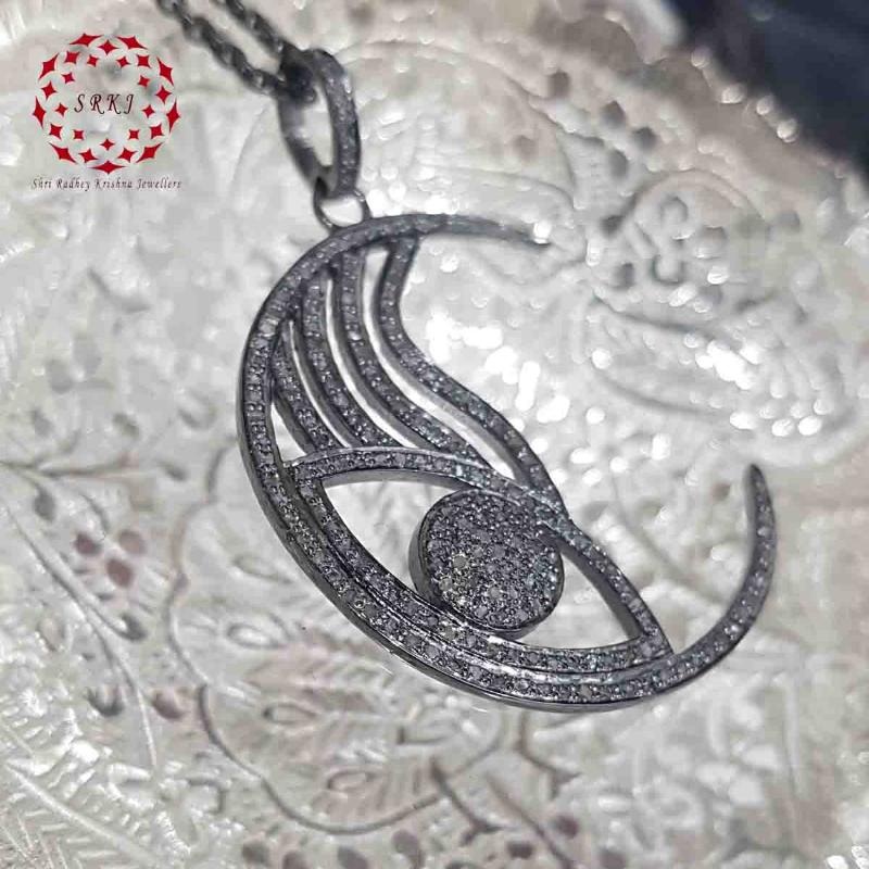 Moon Designer Handmade Style Pave Diamond pendant, Moon Half Necklace, Gift For Her, Him