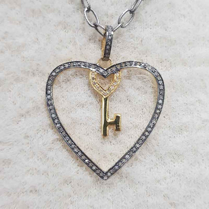 Graceful Heart Pendant With Joined Key, Forever Key Heart Necklace, Gift For Love, Silver Jewelry