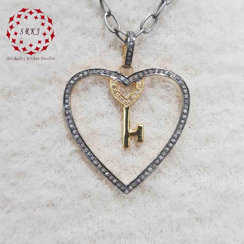 Graceful Heart Pendant With Joined Key, Forever Key Heart Necklace, Gift For Love, Silver Jewelry