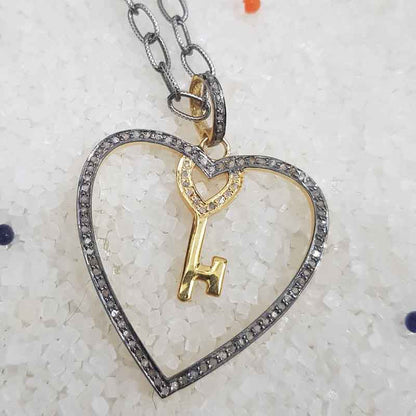 Graceful Heart Pendant With Joined Key, Forever Key Heart Necklace, Gift For Love, Silver Jewelry