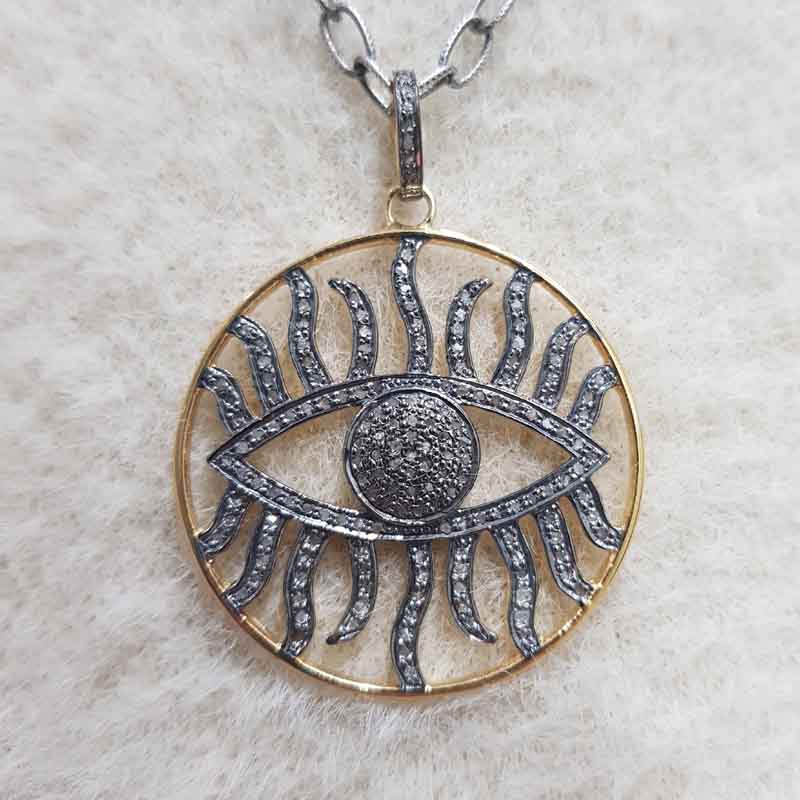 Round Fancy Designer Evil Eye Pendant, Evil Eye Round Necklace, Gift For Special One