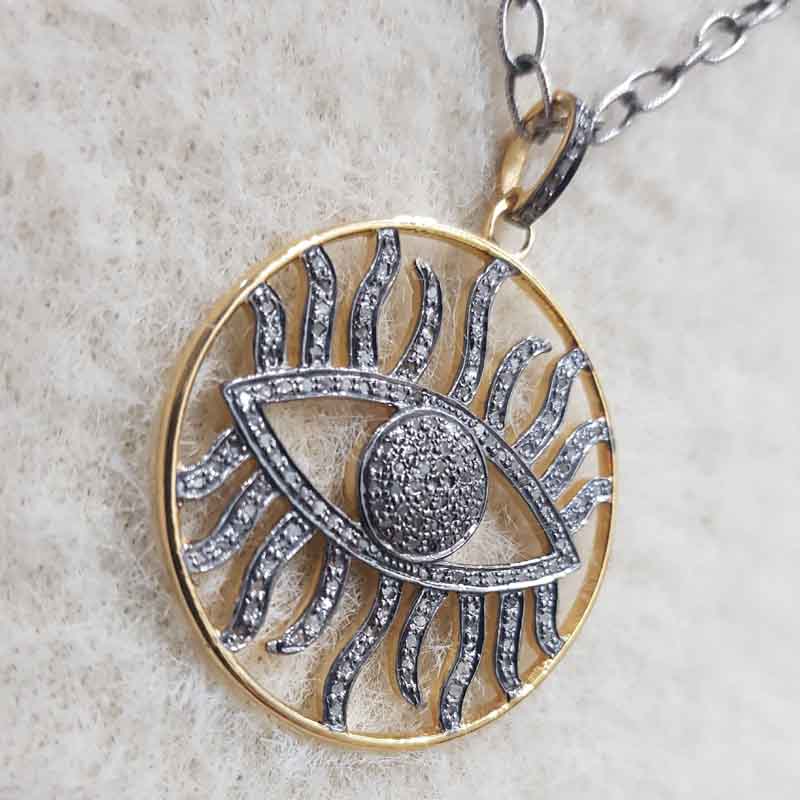 Round Fancy Designer Evil Eye Pendant, Evil Eye Round Necklace, Gift For Special One