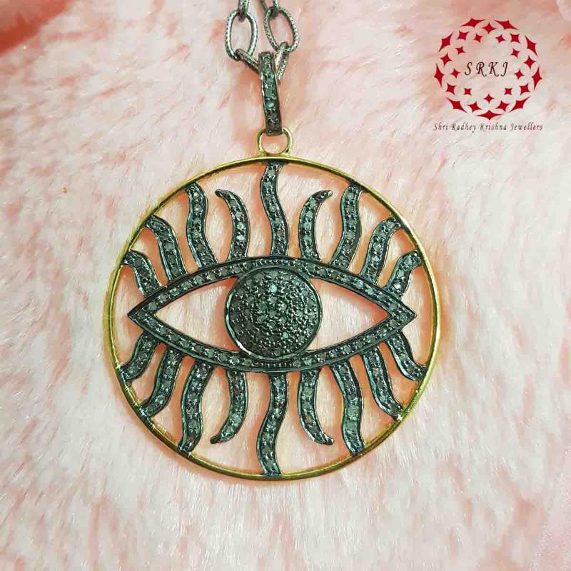 Round Fancy Designer Evil Eye Pendant, Evil Eye Round Necklace, Gift For Special One