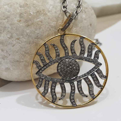 Round Fancy Designer Evil Eye Pendant, Evil Eye Round Necklace, Gift For Special One