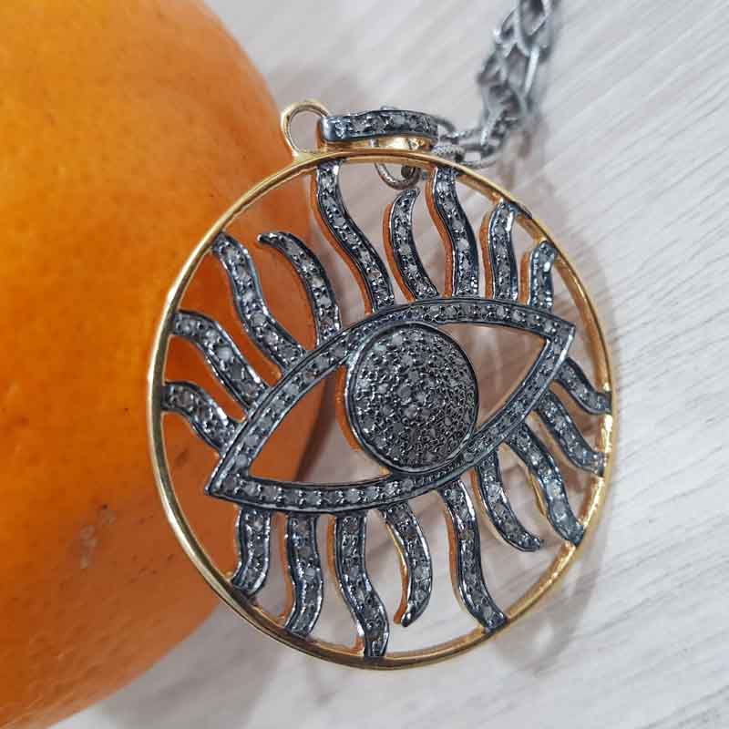 Round Fancy Designer Evil Eye Pendant, Evil Eye Round Necklace, Gift For Special One