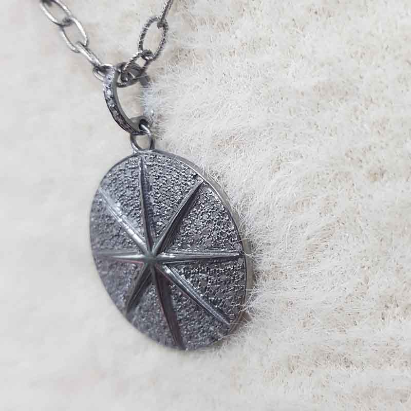 Unique Designer Round Star Pendant With pave Layers, Amazing black Round Necklace, Gift For Loved One