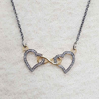 Glamorous Yellow And Black Joined Heart Pendant, Unique Forever Heart Sign Necklace, Gift For Special One