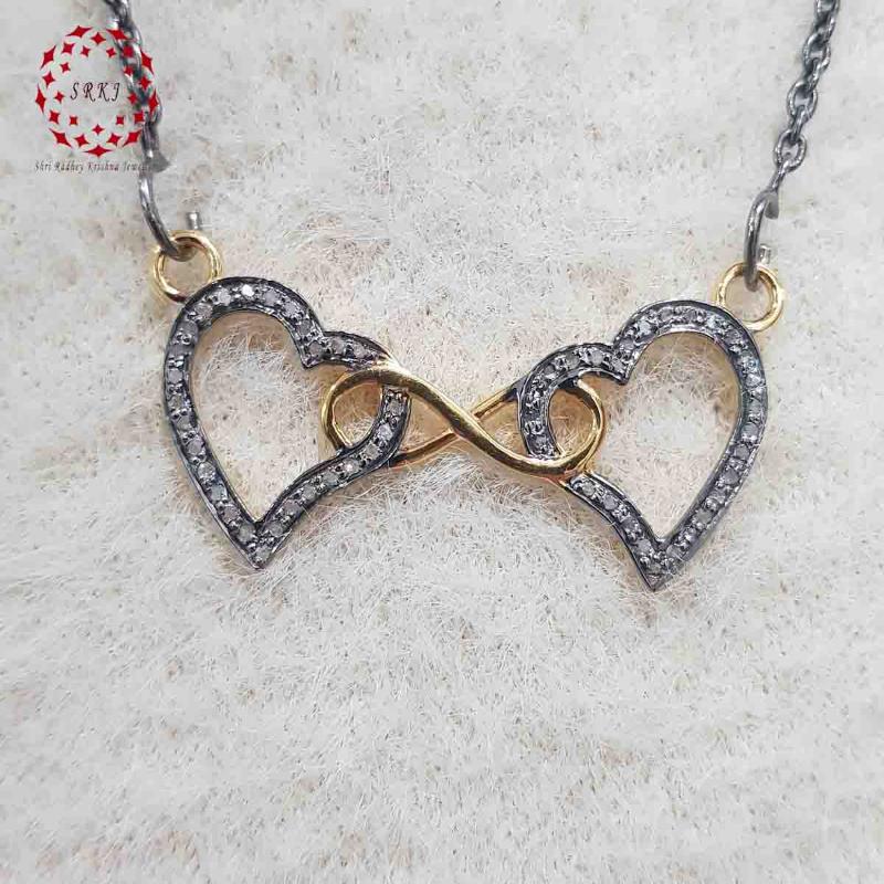 Glamorous Yellow And Black Joined Heart Pendant, Unique Forever Heart Sign Necklace, Gift For Special One