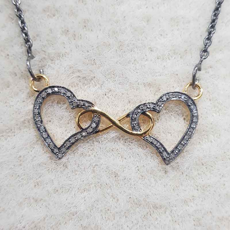 Glamorous Yellow And Black Joined Heart Pendant, Unique Forever Heart Sign Necklace, Gift For Special One