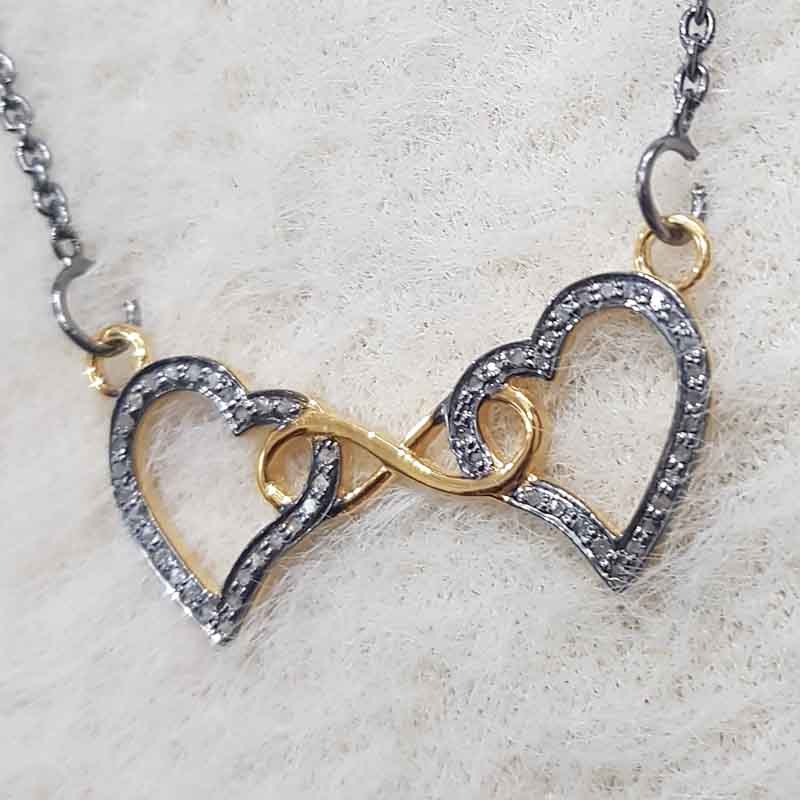 Glamorous Yellow And Black Joined Heart Pendant, Unique Forever Heart Sign Necklace, Gift For Special One