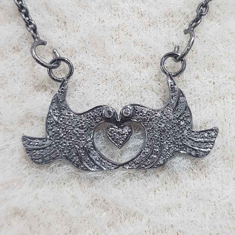 Love Bird Pendant With Pave Layers, Handmade Love Bird Necklace, Gift For Love