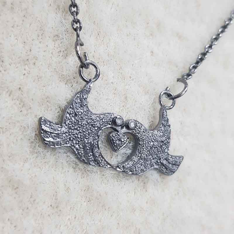 Love Bird Pendant With Pave Layers, Handmade Love Bird Necklace, Gift For Love