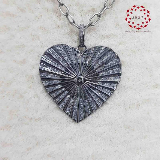 925 Solid Sterling Silver Natural Pave Diamond Heart Pendant, Gift For Her, Silver Jewelry