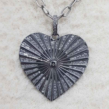 925 Solid Sterling Silver Natural Pave Diamond Heart Pendant, Gift For Her, Silver Jewelry