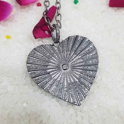 925 Solid Sterling Silver Natural Pave Diamond Heart Pendant, Gift For Her, Silver Jewelry