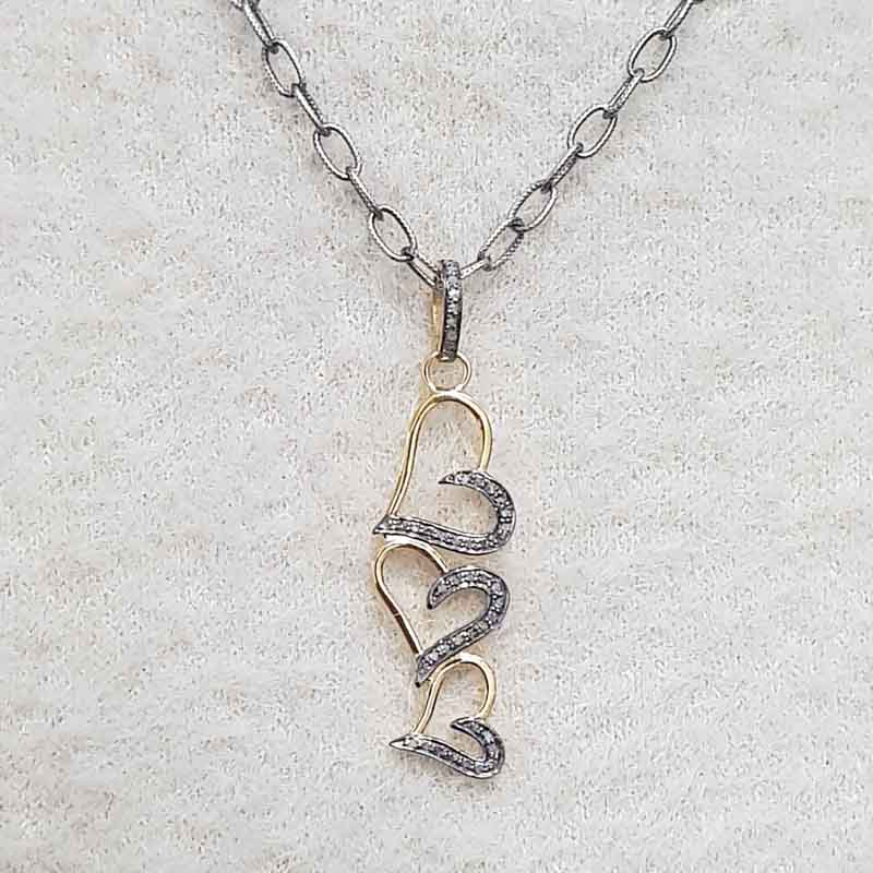 3 Joined Heart With pave Layers pendant, Heart's Desire Jewelry, Gift For Love