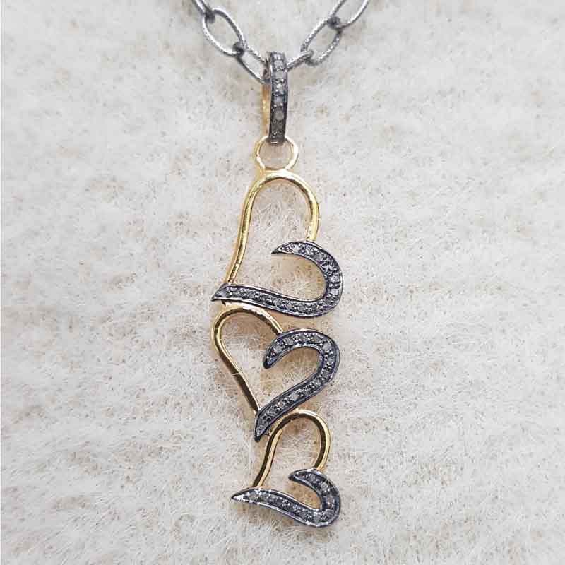 3 Joined Heart With pave Layers pendant, Heart's Desire Jewelry, Gift For Love