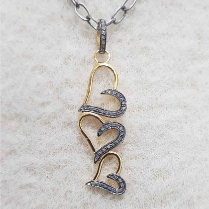 3 Joined Heart With pave Layers pendant, Heart's Desire Jewelry, Gift For Love