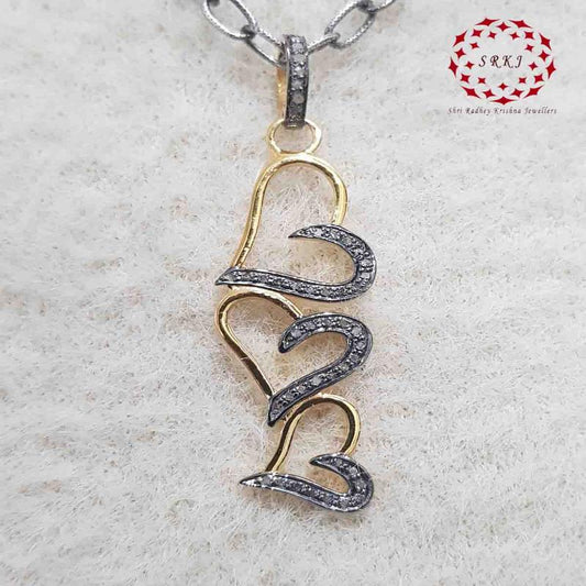 3 Joined Heart With pave Layers pendant, Heart's Desire Jewelry, Gift For Love