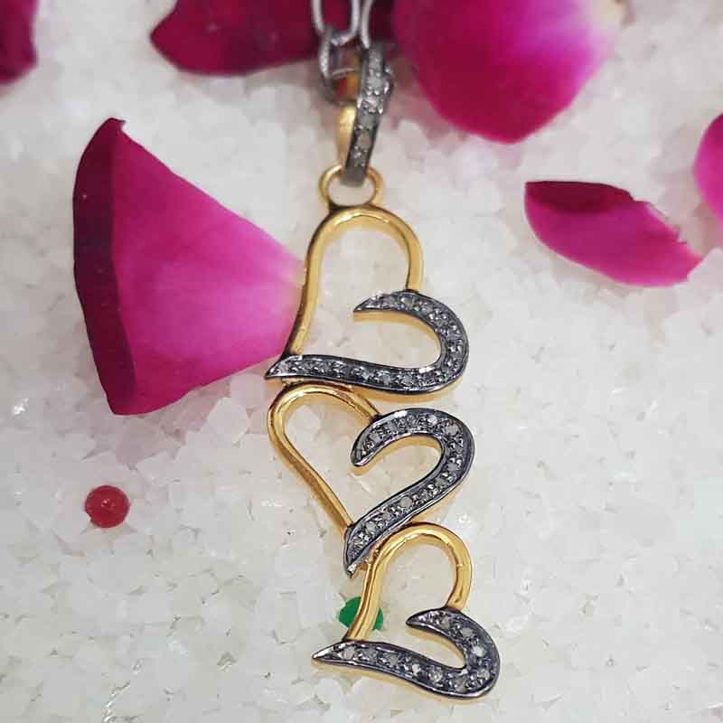 3 Joined Heart With pave Layers pendant, Heart's Desire Jewelry, Gift For Love