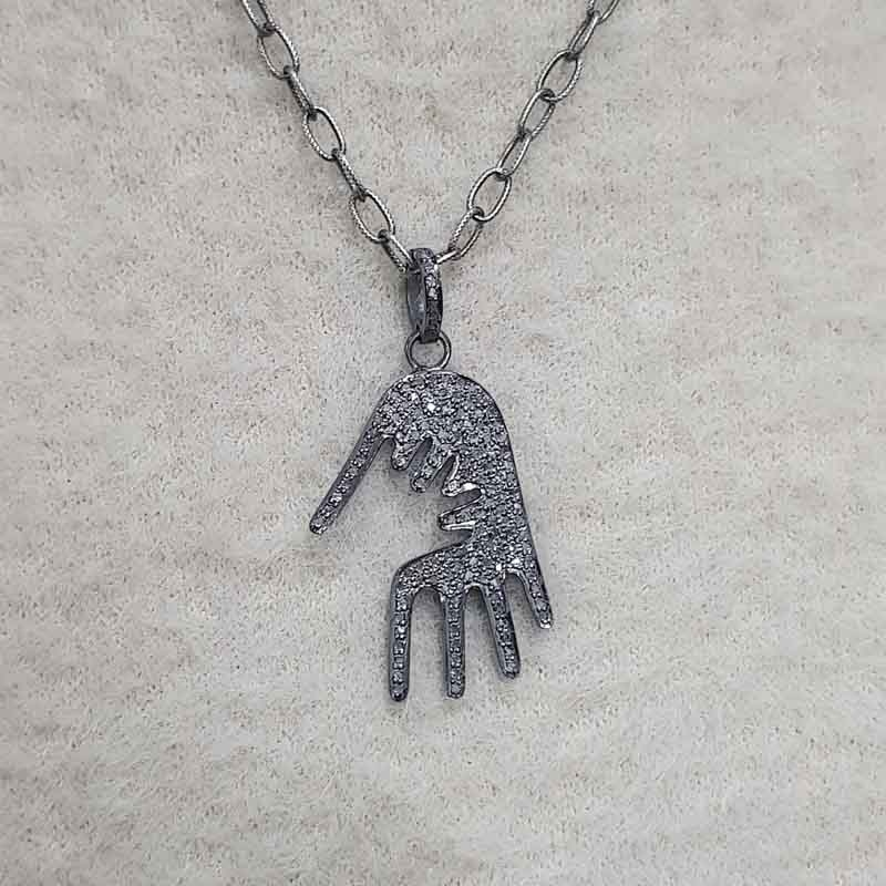 Black Beautiful Designer Hamsa Hand Pendant, Hamsa Hand Necklace, Gift For her, Him