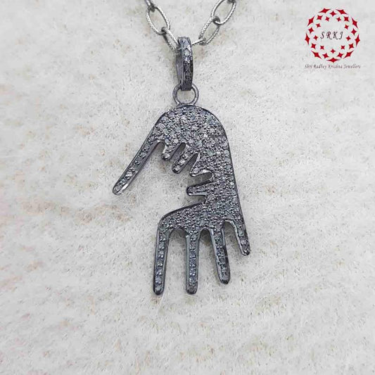 Black Beautiful Designer Hamsa Hand Pendant, Hamsa Hand Necklace, Gift For her, Him