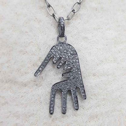 Black Beautiful Designer Hamsa Hand Pendant, Hamsa Hand Necklace, Gift For her, Him