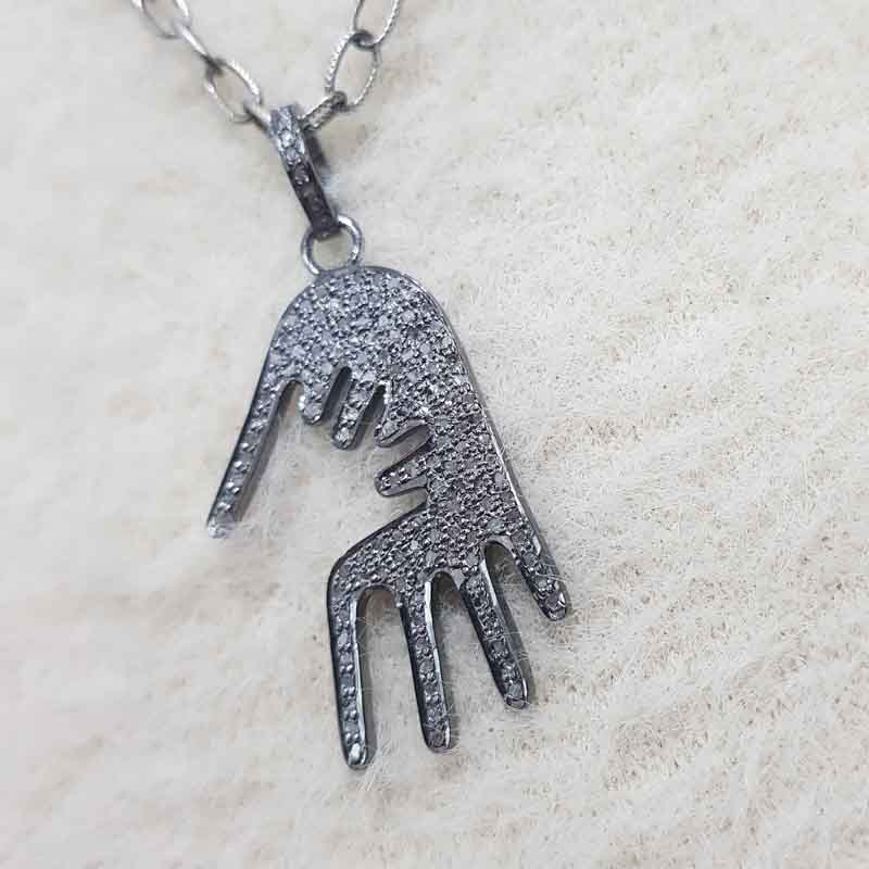 Black Beautiful Designer Hamsa Hand Pendant, Hamsa Hand Necklace, Gift For her, Him